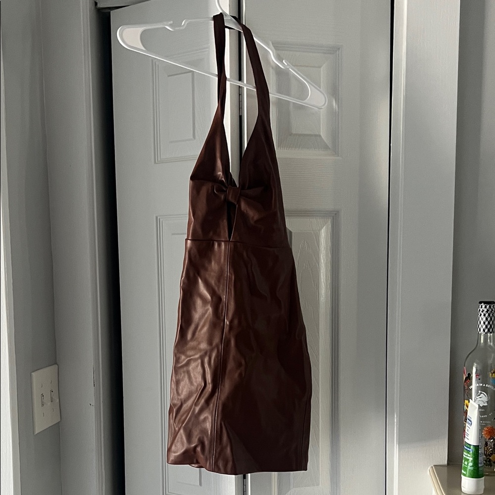 Elegant Brown Halter Mini Dress